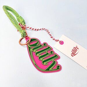 NWT Oilily Keychain Cypress Green Pink Key Hanger Clip Bag Charm